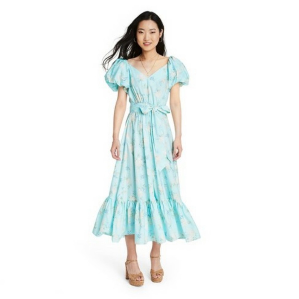 New LoveShackFancy Estelle Blue Puff Sleeve Dress